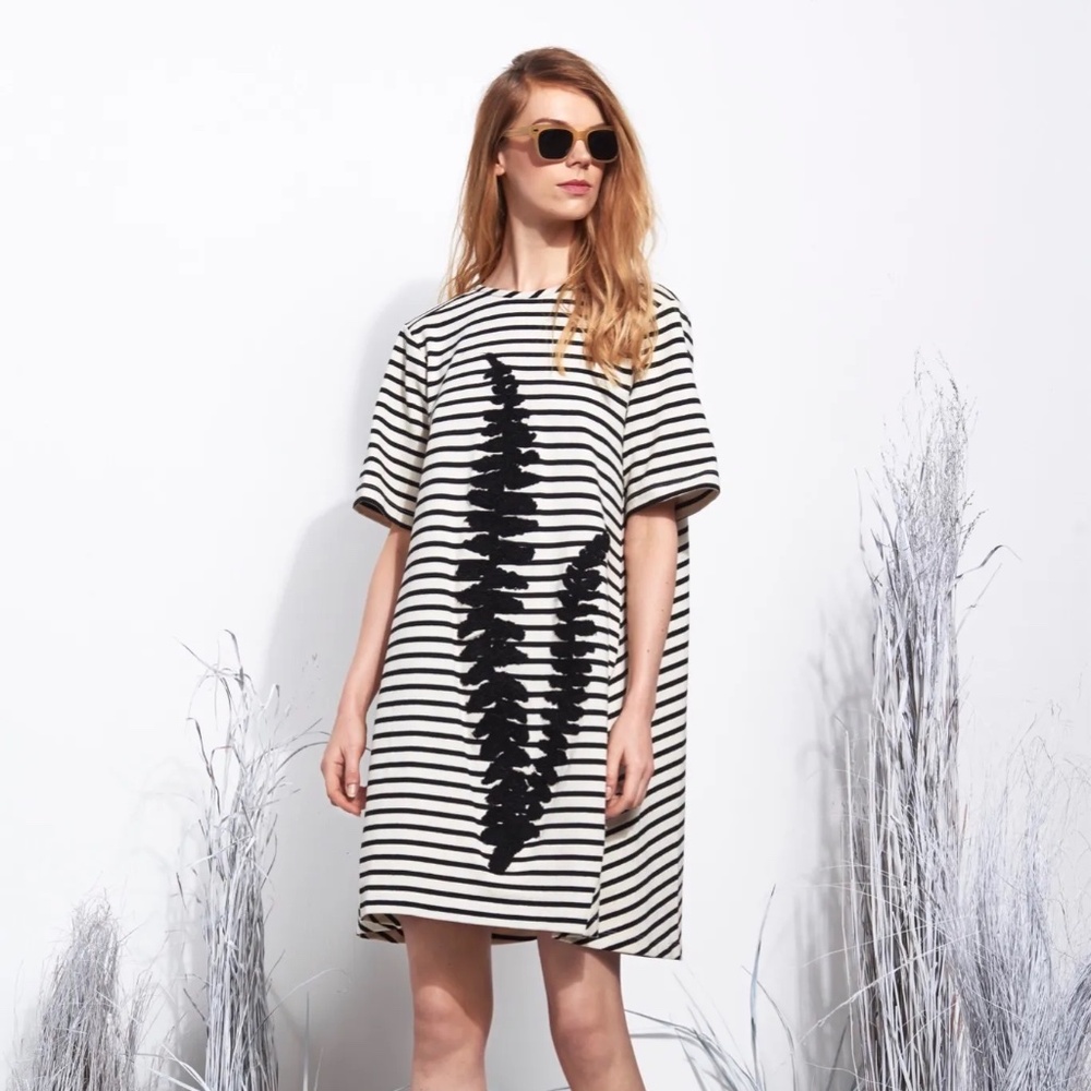 Whit Striped Sweater Dress with Leaf Size S